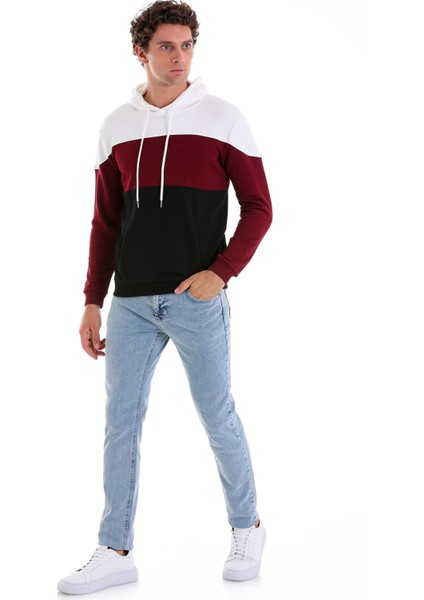 Siyah Regular Fit Düz Pamuklu Kanguru Cep Kapüşonlu Sweatshirt