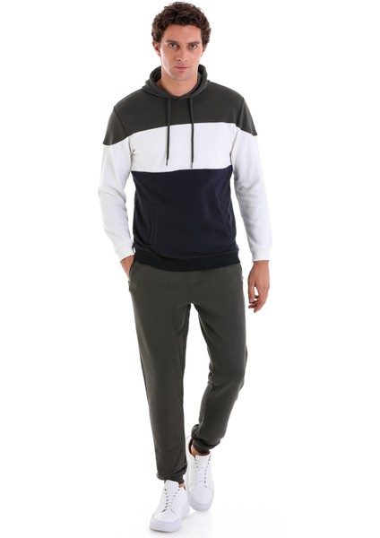 Lacivert Regular Fit Düz Pamuklu Kanguru Cep Kapüşonlu Sweatshirt