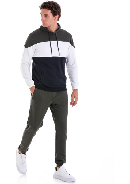 Lacivert Regular Fit Düz Pamuklu Kanguru Cep Kapüşonlu Sweatshirt