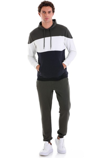 Lacivert Regular Fit Düz Pamuklu Kanguru Cep Kapüşonlu Sweatshirt