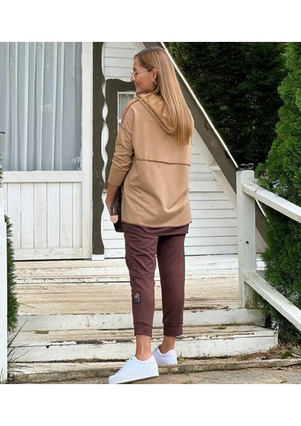 Kadın Kahve Kapşonlu Etek Ucu Detay Arma Ikili Takım fiyatları