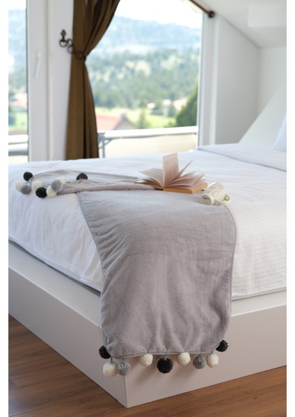 Softline Wellsoft Ponponlu Atkı /Şal/Etol /Yatak Runner