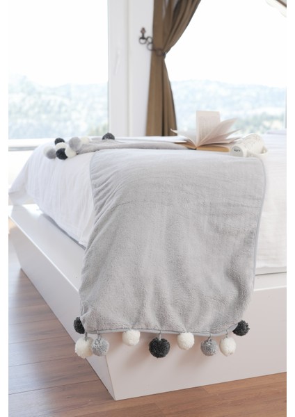 Softline Wellsoft Ponponlu Atkı /Şal/Etol /Yatak Runner