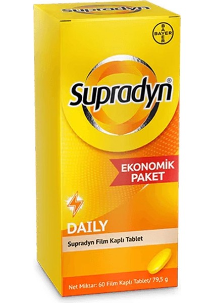 Supradyn Daily 60 Film Kaplı Tablet | Koenzim Q10, Multivitamin Ve Mineral Içeren Takviye Edici Gıda