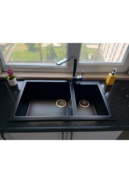 Eviye Siyah Renk 81x50 Cm Özel Gözlü Mutfak Eviyesi modelleri
