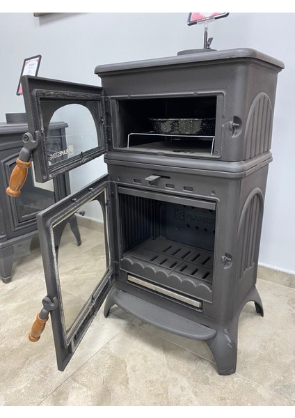 FS-023 Modena Oven Tek Camlı Kuzineli Döküm Soba