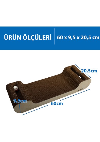 Doğal Kedi Otlu ve Zilli Toplu Kedi Tırmalama Kartonu 60 cm - HR2026