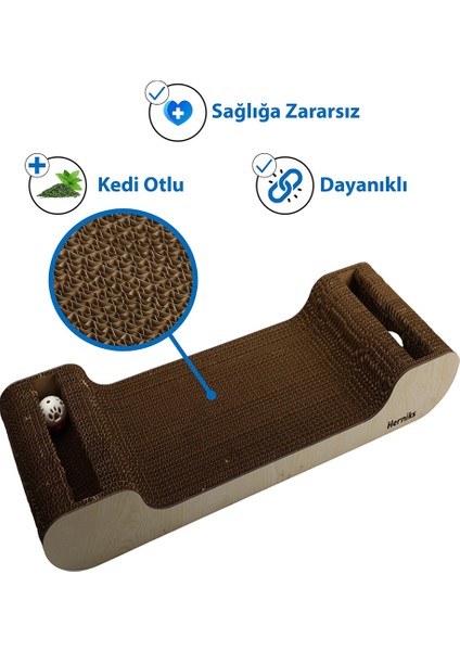 Doğal Kedi Otlu ve Zilli Toplu Kedi Tırmalama Kartonu 60 cm - HR2026