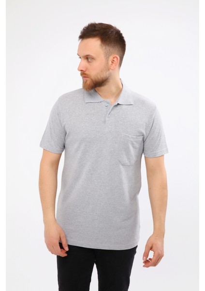 Çamdalı Iş Elbiseleri Polo Yaka Gri Kısa Kollu Pike Örme Iş Tişörtü