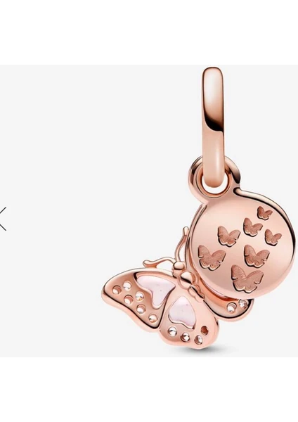 Poseidons Jewellery Pembe Kelebek Çift Sallantılı Charm