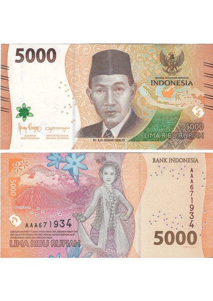 Endonezya 2022 Yılı 5000 Rupiah Yabancı Kağıt Para Çil (Unc) Koleksiyon Para
