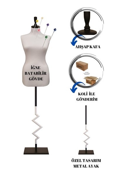 40 Beden Dekoratif Zig Zag Özel Ayaklı Sünger Iğne Batabilen Terzi Mankeni fiyatları