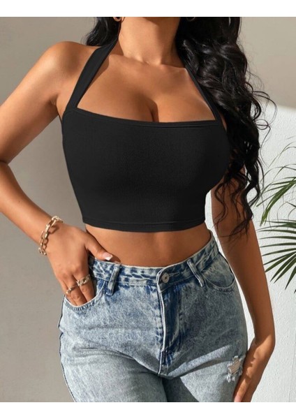 Boyundan Geçirmeli Crop Bluz