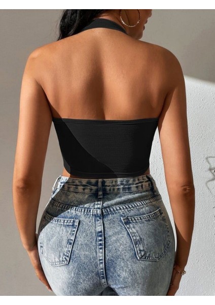 Boyundan Geçirmeli Crop Bluz