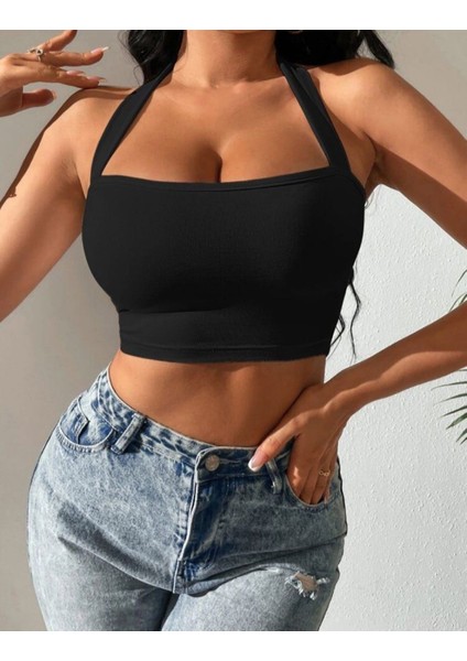 Boyundan Geçirmeli Crop Bluz