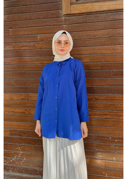 Düğmeli Poplin Gömlek-Saks modelleri