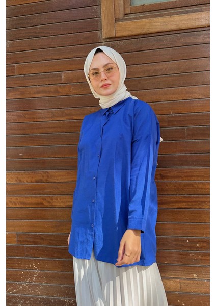 Düğmeli Poplin Gömlek-Saks fırsatları