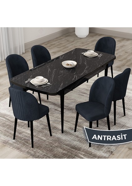 Concept Roe Serisi Açılabilir 80X132 Siyah Mermer Desen Mutfak Masası Takımı ve 6 Sandalye fiyatları