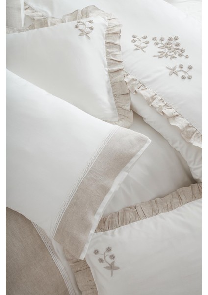 Ayliz Çift Kişilik Nevresim Takımı %100 Organik Pamuk Saten El Nakışlı Krem 200X220 cm fiyatları