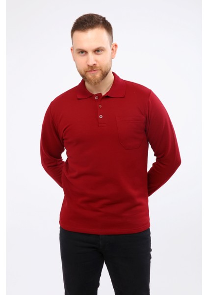 Çamdalı Iş Elbiseleri - Polo Yaka Bordo 20/10 Iki Iplik Kışlık Iş Sweatshirt XXXL