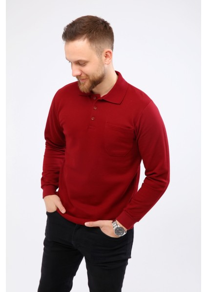 Çamdalı Iş Elbiseleri - Polo Yaka Bordo 20/10 Iki Iplik Kışlık Iş Sweatshirt XXXL