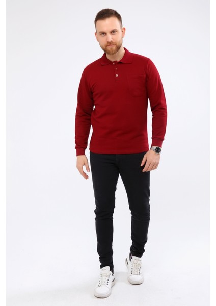 Çamdalı Iş Elbiseleri - Polo Yaka Bordo 20/10 Iki Iplik Kışlık Iş Sweatshirt XXXL