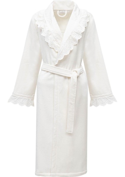 Elsa Kadın Bornoz Organik Pamuk Nakışlı Krem