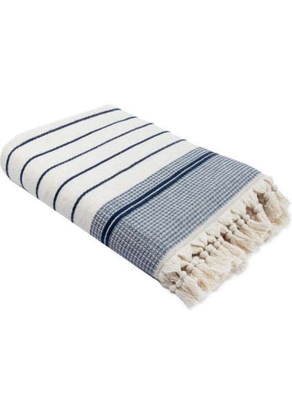 Arden Banyo Havlusu Organik Pamuk Karışımlı Kenevir Havlu Lacivert-Bej 70X140 cm