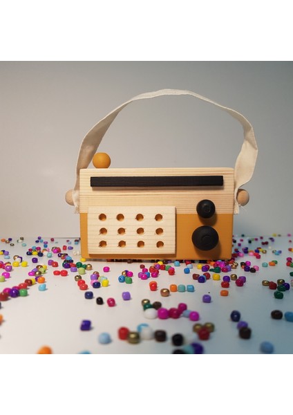 El Yapımı Ahşap Oyuncak Baby Radyo: Bebekler ve Çocuklar Için Güvenli+1 +2 +3 Yaş Hediyelik Oyuncak - Beyaz