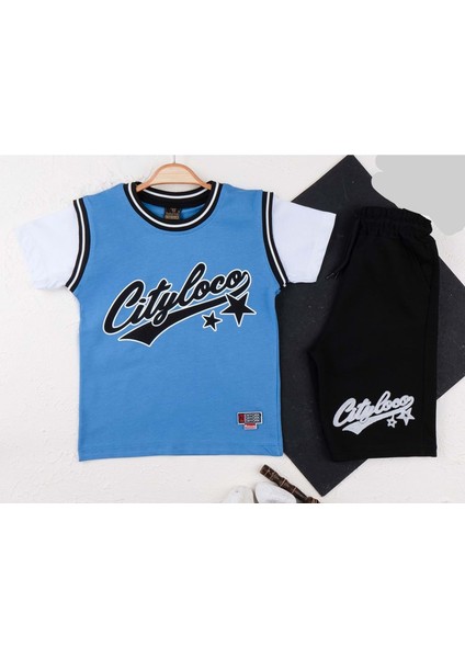 377653 Erkek Çocuk Üst Penye Tişört Alt Kapri Ikili Takım 2y/5y - Mavi - 2-3 Yaş