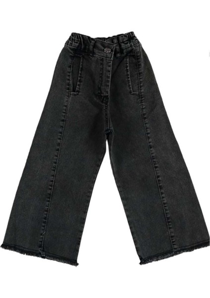 Başak Çocuk Giyim 368912 Likralı Geniş Paça Black Kız Kot Pant 3/7y - Füme - 6-7 Yaş