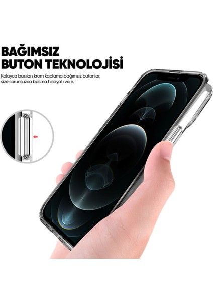 iPhone 13 Pro Max Kılıf Magsafe Şarj Özellikli Kamera Korumalı ve Düğmeli Arkası Sararmaz Sert Şeffaf