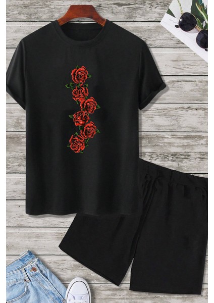 Rose Baskı Şort Takım