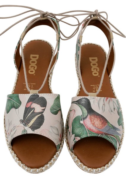 Kadın Vegan Deri Bej Bağcıklı Sandalet - Wings to Fly Tasarım