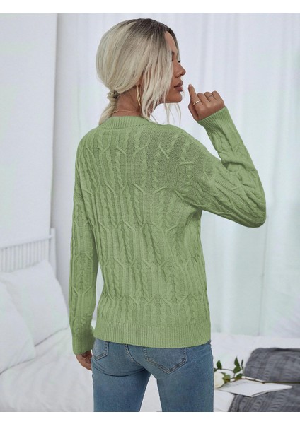 Saç Örgülü Desenli Bisiklet Yaka Mint Triko Kazak fiyatları