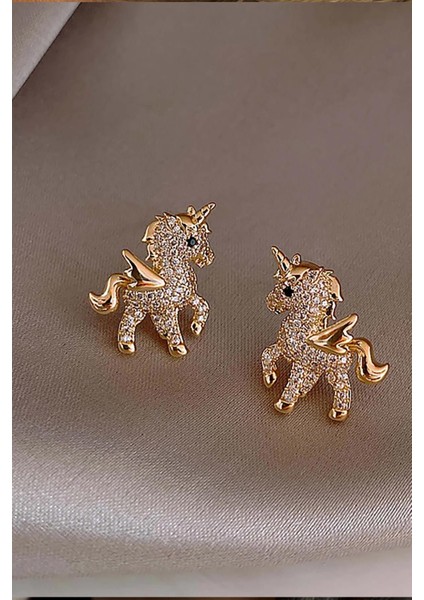 Zirkon Gömme Taşlı Vıp Unicorn Çivi Küpe