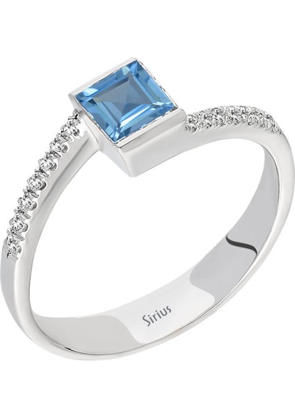 Pırlanta ve Prenses Kesim Mavi Topaz Taşlı Yüzük 0423R0181