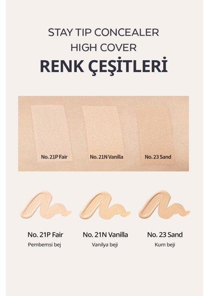 Ince Dokulu Pürüzsüz Görünüm Sağlayan Concealer Stay Tip Concealer High Cover 21P(FAIR)