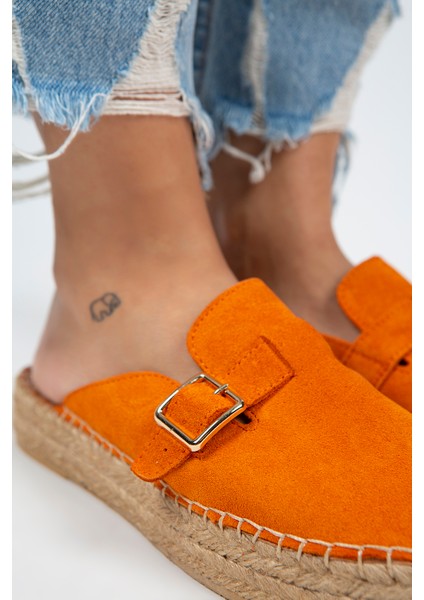 Esta Kadın Deri Kemerli Tokalı Turuncu Terlik Espadril fırsatları