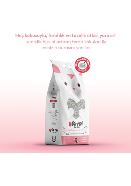 Toi Moi 2'Lİ paket, Toi Moi Bebek Pudrası Kokulu Sodyum Bentonit Kedi Kumu 10 L