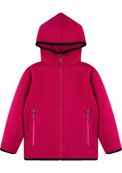 Çocuk Polar Ceket Kapşonlu Tam Fermuarlı Sweatshirt Koyu Pembe