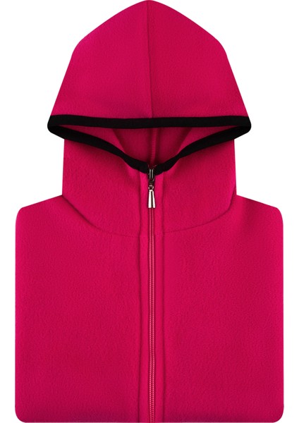 Çocuk Polar Ceket Kapşonlu Tam Fermuarlı Sweatshirt Koyu Pembe