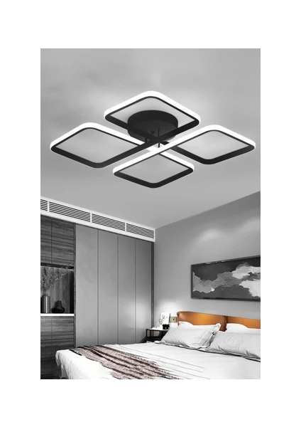 Ledmi Lighting 4 Parça Model Kumandalı LED Tavan Avizesi, 3 Renk Aydınlatmalı, Plafonyer,modern,spor, Salon Avizesi