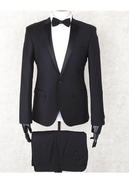 Yünlü Slimfit, Saten Mono Yaka, Drop 6 Damatlık Takım