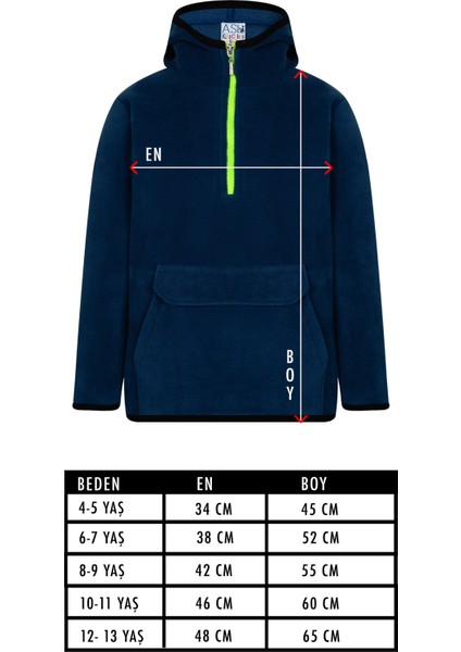 Çocuk Polar Yarım Fermuarlı Kapşonlu Kanguru Cep Sweatshirt Indigo  Unisex