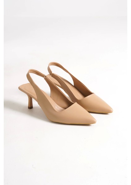 Cianna Önü Kapalı Arkası Açık Lastikli Klasik Topuklu Krem Ayakkabı fiyatları