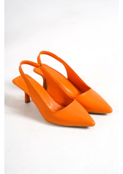 Cianna Önü Kapalı Arkası Açık Lastikli Klasik Topuklu Turuncu Ayakkabı fiyatları