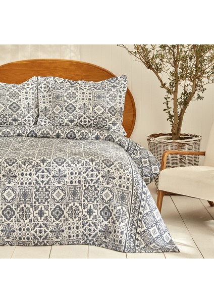 Tiles Çift Kişilik Yatak Örtüsü Mavi