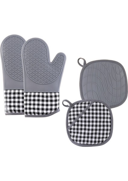 4 Adet Mutfak Pişirme Eldivenleri Silikon Pamuk Potholder Seti Mikrodalga Fırın Eldivenleri (Yurt Dışından)