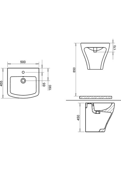 Lotus Monoblok 50 cm Asma Seramik Lavabo